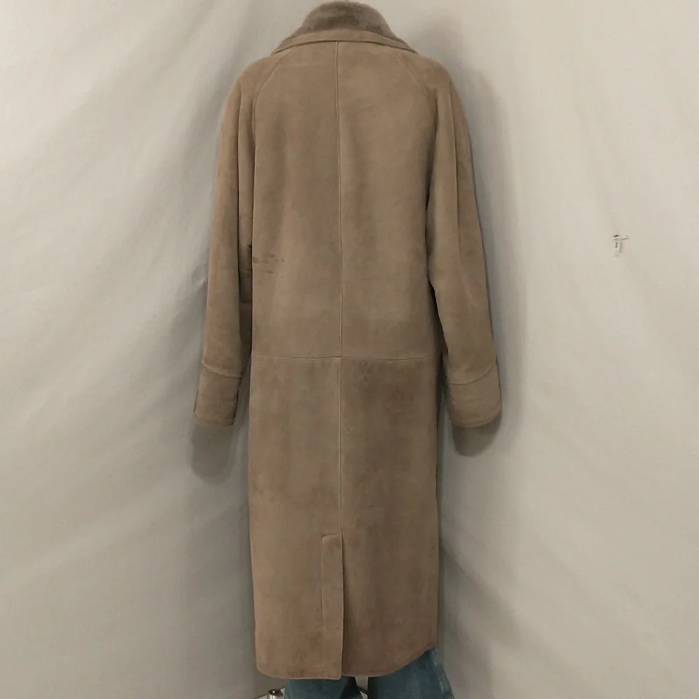 Vintage Shearling Coat USA Made Sawyer Napa Taupe Maxi Oversized Warm SeeMeasure - Picture 6 of 16